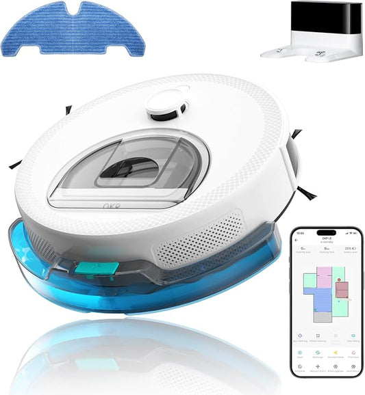 OKP Lidar Robot Vacuum and Mop Combo, 6000Pa Automatic Robotic Vacuum, Smart Mapping, 3.7 inch Thin, 150 Min Max, 5G WiFi/App/Alexa Control, Ideal for Pet Hair, Hardfloors, Carpets, Home(L6 Aqua) by OKPRobotVacuum