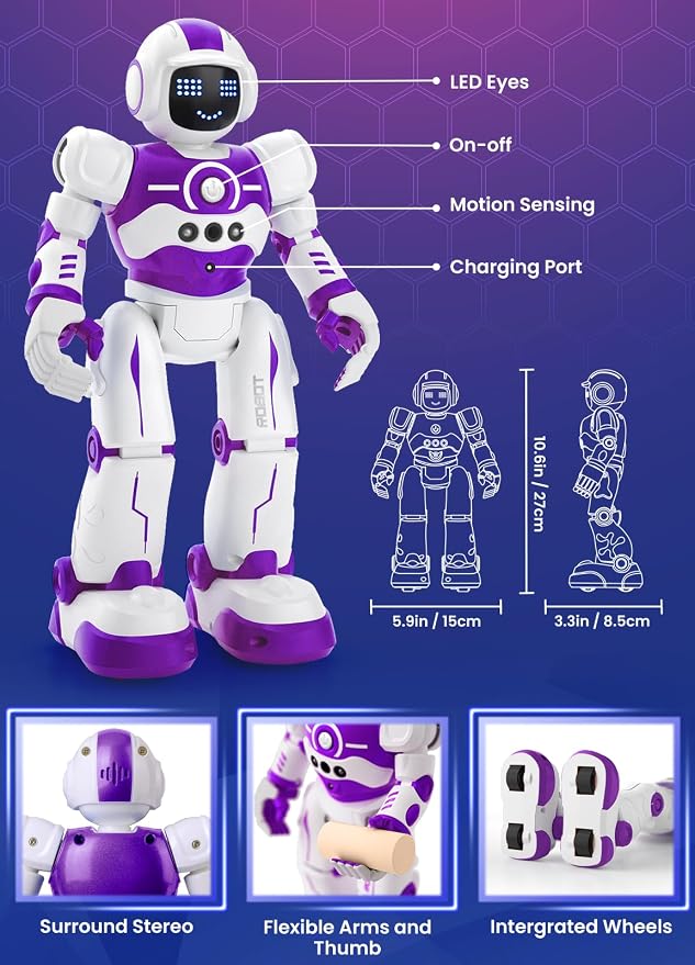 Robot Toys for Kids,Programmable Remote Control Smart Walking Dancing Robot Toy with Gesture & Sensing for Age 4 5 6 7 8 9 10 Year Old Boys Girls for Birthday Present,Purple - Image 2