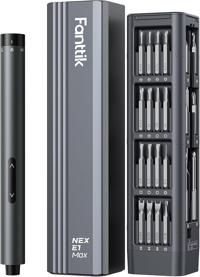 Fanttik E1 Max Precision Electric Screwdriver, Mini Screwdriver Set(Grey) | 50 Magnetic Bits, Magnetic Storage, 0.2N.m, 5/32‘’ Precision Repair Tool Kit for Electronics Phone Camera Laptop Watch by FANTTIK%C2%AE