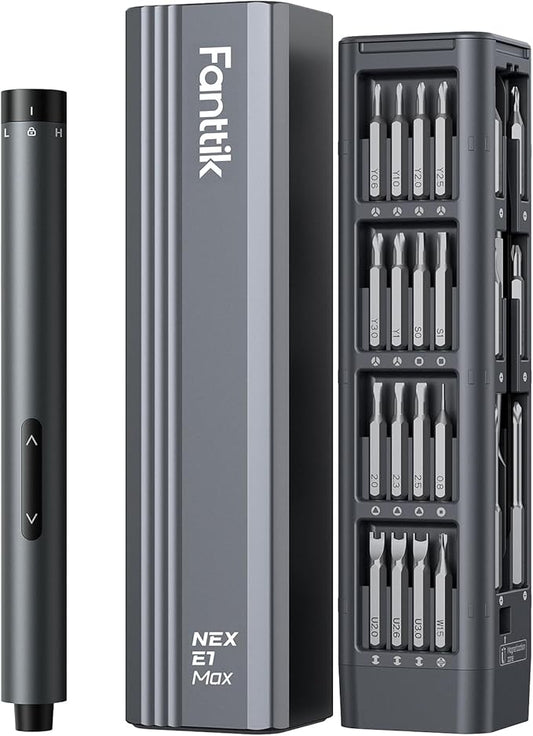 Fanttik E1 Max Precision Electric Screwdriver, Mini Screwdriver Set(Grey) | 50 Magnetic Bits, Magnetic Storage, 0.2N.m, 5/32‘’ Precision Repair Tool Kit for Electronics Phone Camera Laptop Watch by FANTTIK%C2%AE