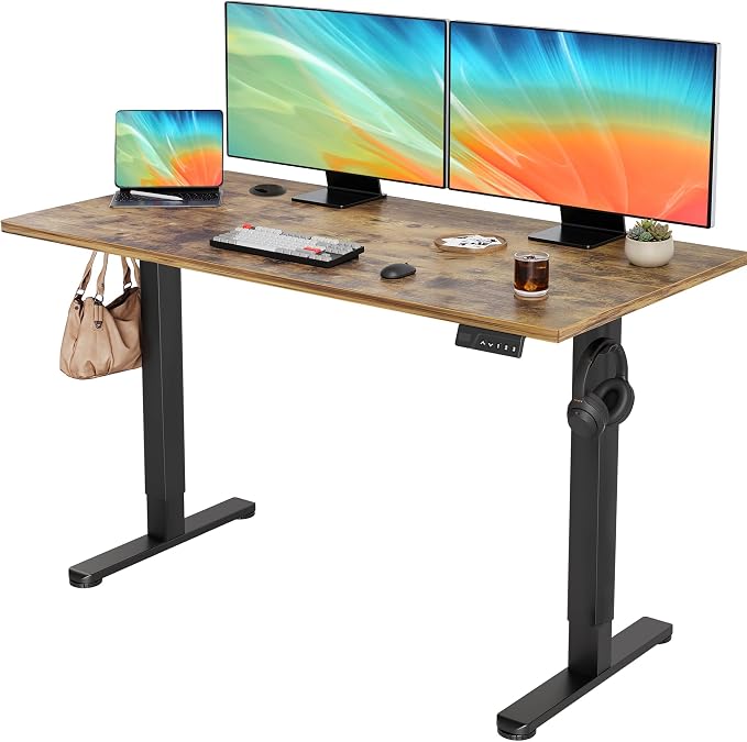 YDN 55 x 24 Inch Rustic Brown Electric Standing Desk | Adjustable Height, Sit Stand, Cable Management, Ergonomic, Home Office by YDN