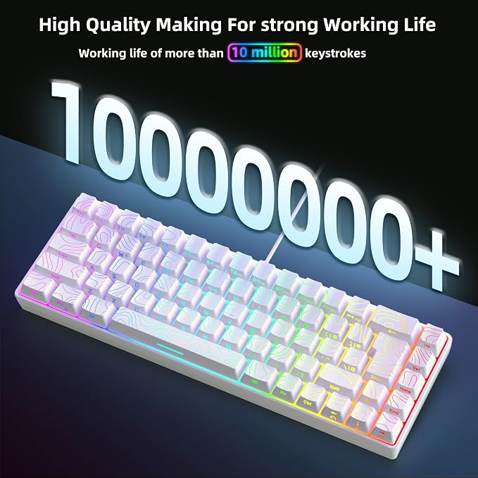 Snpurdiri 65% Wired Gaming Keyboard, 68 Keys RGB (Contour-line, White) | Backlit Ultra-Compact Small Gaming Keyboard, for PC/Mac Gamer, Typist, Travel, Easy to Carry on Business Trip - Image 3