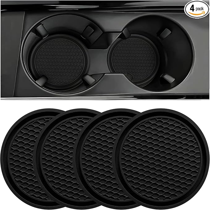 ZSDY Car Cup Coaster, 4PCS Universal Auto Non-Slip Cup Holder Embedded in Ornaments Silicone Coaster, Car Interior Accessories Sets, Black by ZSDY