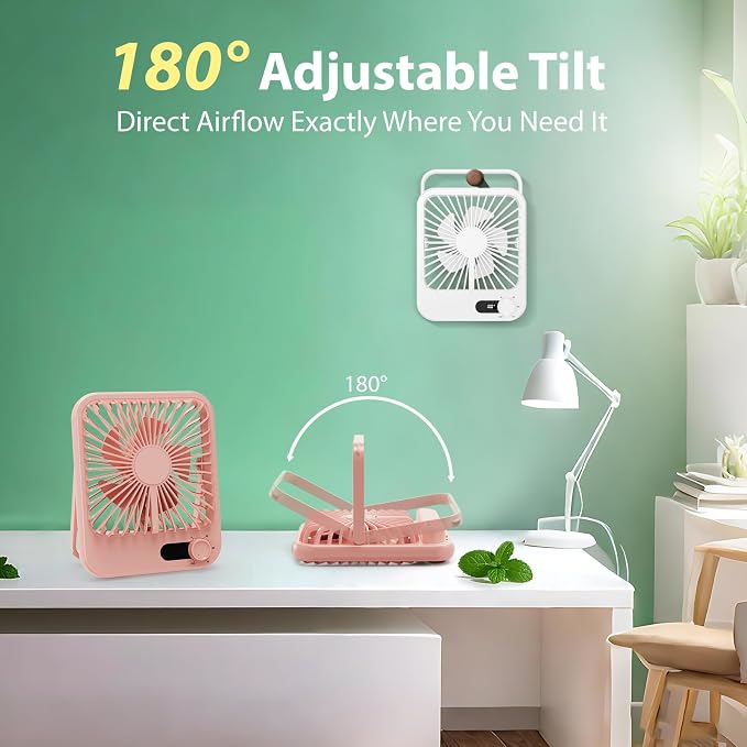 Travel Fan for Sleeping, 4000mAh Portable Pink Fan for Summer Essentials, Small Desk Fan Rechargeable 100 Speed Wind for Beach Fan Travel Essentials Gifts for Women Teens Girl - Image 6