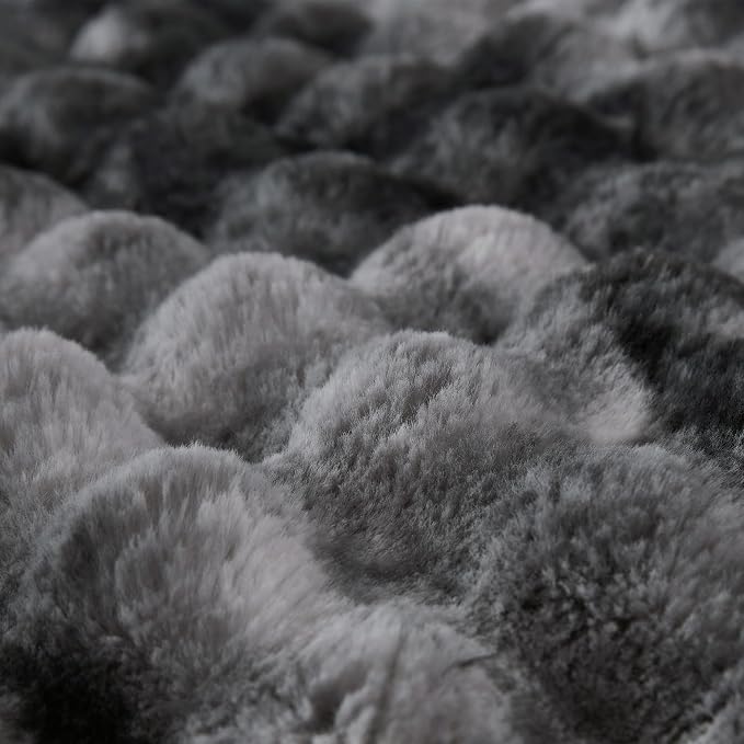 COOVA Faux Fur Throw Blanket for Couch, Cozy Soft and Fuzzy Plush Rabbit Fur Bubble Blanket for Sofa Bedroom Living Room, 60x80 Inches Tie Dye Light Grey - Image 5