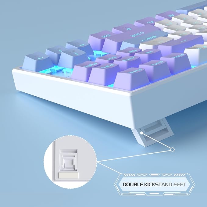 MageGee 75% Mechanical Gaming Keyboard, Red Switch, LED Blue Backlit, 87 Keys Compact TKL Wired Computer Keyboard for Windows Laptop PC Gamer - White/Purple - Image 6