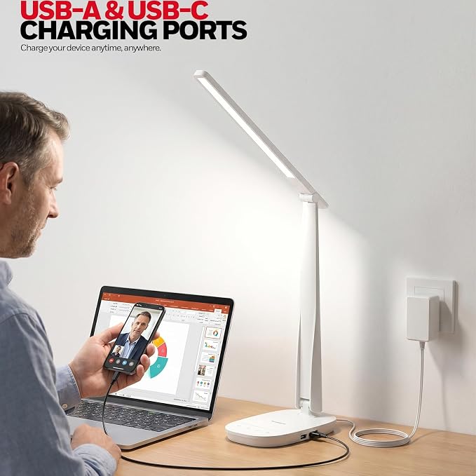 Honeywell LED Desk Lamp for Home Office, Eye-Caring Dimmable Reading Light with 4 Color Modes, Touch Control, USB-A & USB-C Charging Ports, Adjustable Head, Timer for Bedroom & Small Desks - Image 5