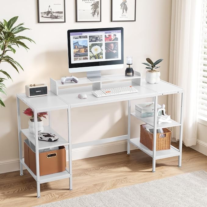 MINOSYS Computer Desk 55-inch with Storage Shelf - White Ideal Gaming Desk for Bedrooms, Small Spaces, and Home Offices Modern Writing Desk for PCs. - Image 2