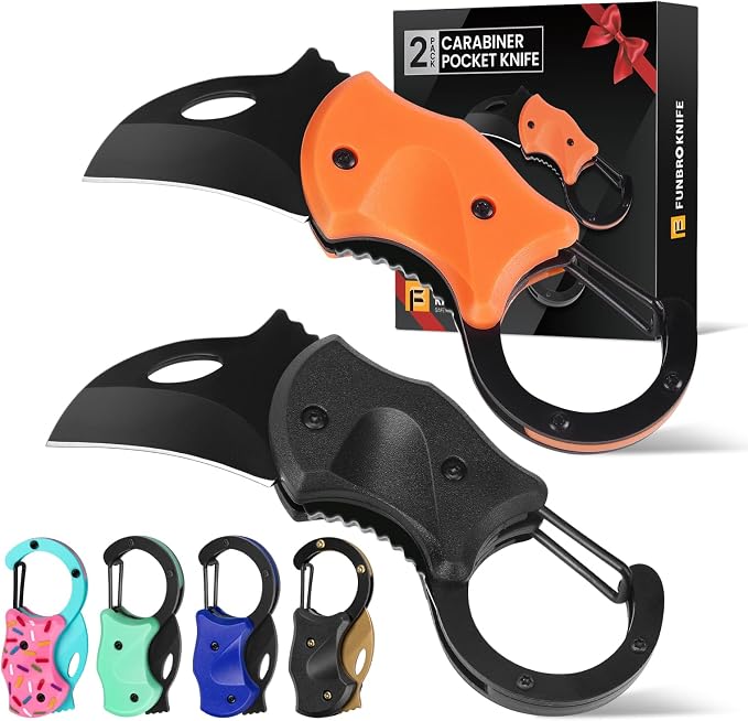 FUNBRO 2 Pack Small Pocket Knife Gifts for Men & Women | Folding Box Cutter, Birthday & Stocking Stuffers Gifts for Wife Husband Dad Mom (Black & Orange) by FUNBRO