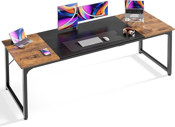 Huuger Computer Desk, 70 Inch Office Desk, Gaming Desk with Storage, Writing Desk Work Desk for Home Office, Study, Long Simple Desk, Large Legroom, Metal Frame, Rustic Brown and Black by Huuger