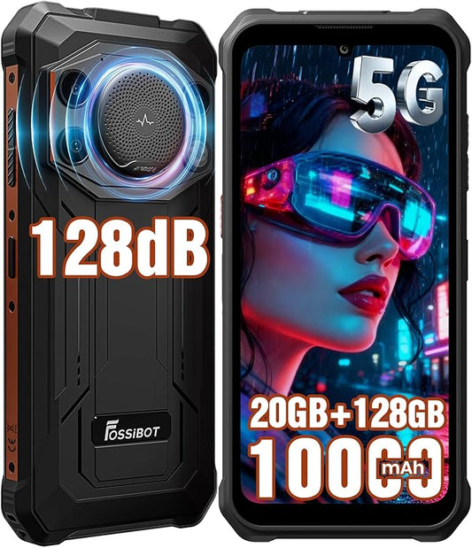 FOSSIBOT F110 Pro Rugged Smartphone Unlocked 5G Android 15, 128dB Loudest Speaker 20GB+128GB /2TB 10000mAH, 6.7'' HD Display 50MP Rear Camera, IP68/69K Waterproof, NFC/Dual SIM/Widevine L1 by FOSSIBOTSolarGenerator
