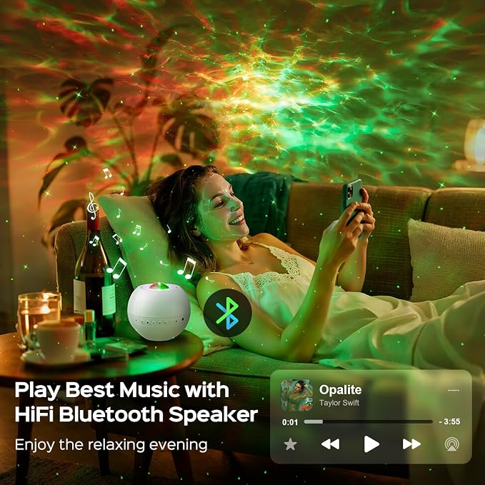 One Fire Galaxy Projector,15 Color,Ocean HD,Gift Girl&Women&Boy,White Noise | 7 Brightness,4 Speed,Green Star,Bluetooth,Romote,Timer,Teen Boys Gift,Birthday,Bedroom Decor,Relax,Party,Led Lights,Lava Lamp - Image 4