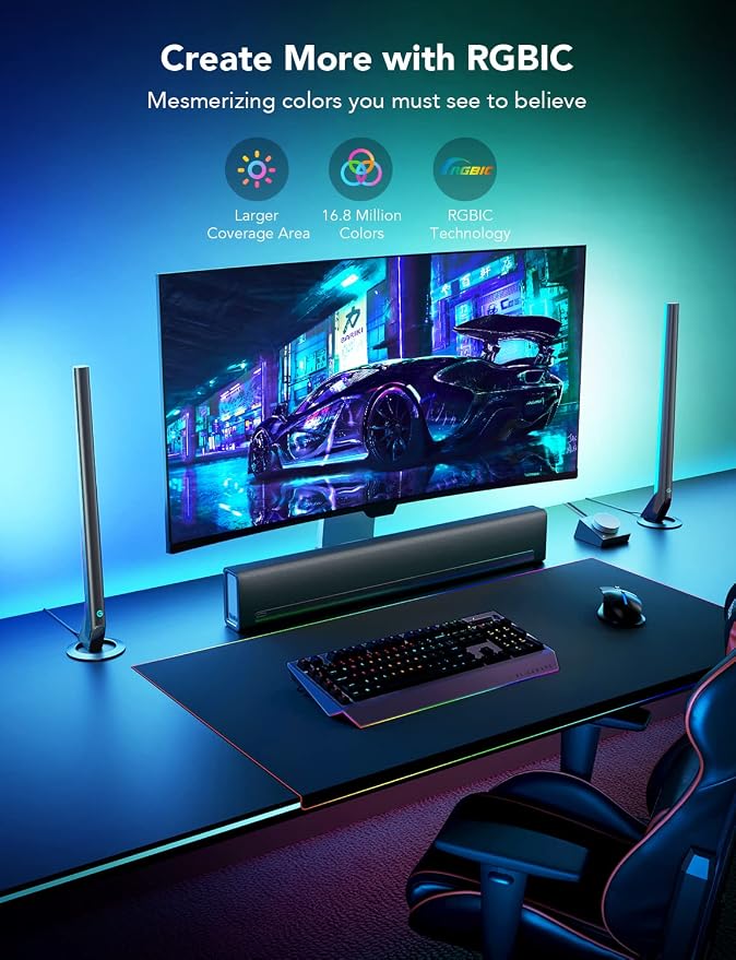Govee RGBIC Gaming Light Bars H6047 with Smart Controller, Wi-Fi Smart LED | Gaming Lights with Music Modes and 60+ Scene Modes Built, Works with Alexa & Google Assistant, New Year Lights Decor - Image 4