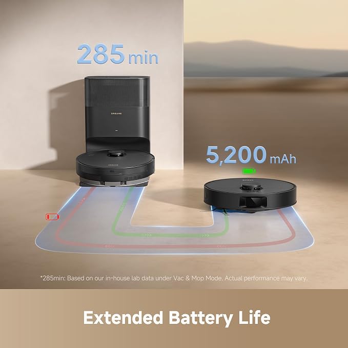 dreame D20 Plus Robot Vacuum and Mop, Detangling DuoBrush for Pet Hair | 13,000Pa Suction, Self-Emptying with 5L Dust Bag, LDS Mapping, App & Voice Control, Ideal for Hard Floors & Carpets - Image 7