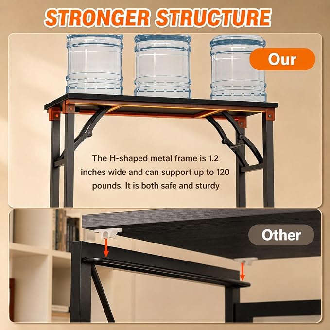 Folding Table Computer Desk - 35.8" No Assembly Folding Desk with Power Outlets & USB Charging Port, Small Desk, Foldable Office Desk, Compact Storage Portable Use for Small Space, Dark Oak - Image 7