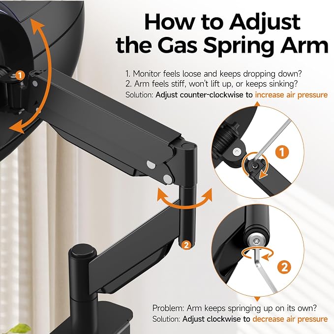 Suptek Single Monitor Arm for 27–57 Inch Ultrawide Large Screen Monitors, Heavy Duty Gas Spring Desk Mount with Tilt Swivel, VESA 75/100, Supports 59.4 lbs, Clamp & Grommet, MD71MAX - Image 5