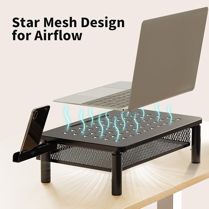 Zimilar Monitor Stand Riser with Metal Mesh Drawer, Height Adjustable | Monitor Riser with Phone Holder for Computer, Laptop, Printer, Notebook, Metal Computer Monitor Stand with Storage - Image 4