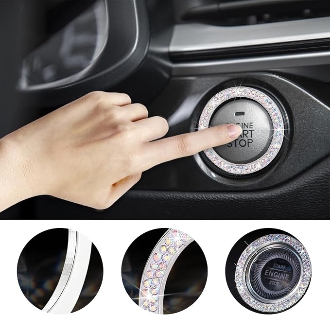 Kewucn Bling Crystal Double Rhinestone Car Engine Start Decoration Ring, Sparkling Push Start Button Sticker, Key Ignition & Knob Ring Decoration, Bling Car Interior Accessory(AB) - Image 4