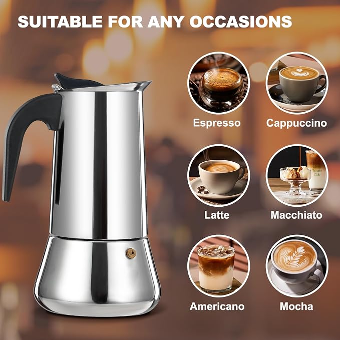 6 Cup Stovetop Espresso Maker Stainless Steel Moka Pot Stove Top Percolator Italian Coffee Makers Capable Mocha Greca Machine Cafe Classic Induction Cookers for Home and Camping 300ml 10oz - Image 6