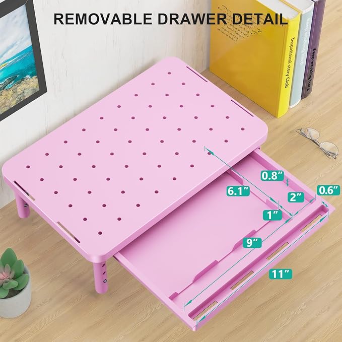 WALI Computer Monitor Stand with Storage, Desk Monitor Riser 3 Height Adjustable, Laptop Riser with Airflow Vents, Desk Organizer for Computer, Laptop, Printer (PTT002-P), 1 Pack, Pink - Image 7