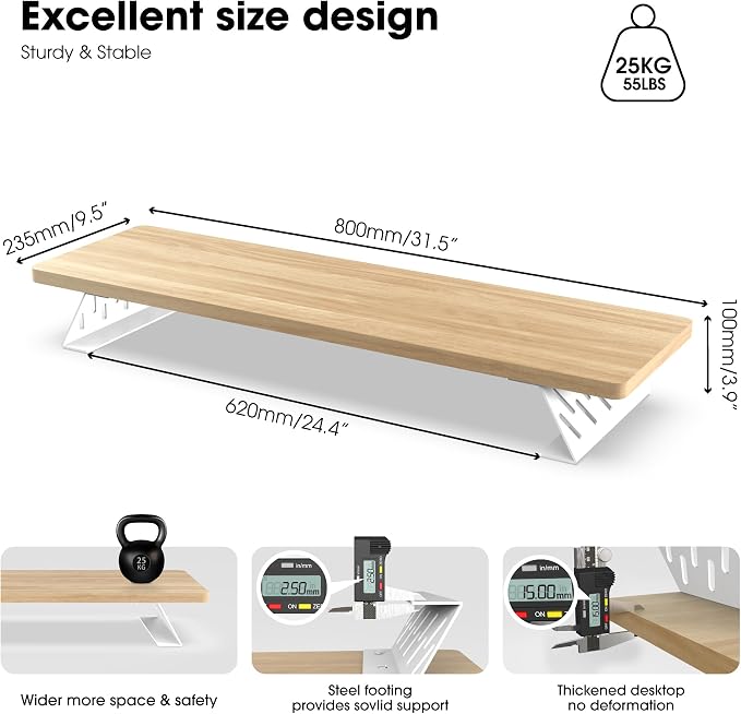 Fenge Monitor Stand Riser, 31.5 Inch Desk Top Shelf for 2 Monitors, Computer Stands for Desk, Wood & Steel Desktop Riser for Laptop, PC, Printer - Image 5