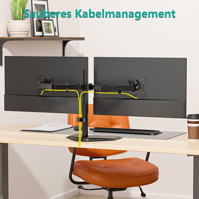 WALI Dual Monitor Stand for Desk, Monitor Stands for 2 Monitors up to 27 inch, Dual Monitors Mount Fits up to 22lbs, Free Standing Full Motion Dual Monitors Arm for Desk (MF002), Black - Image 8
