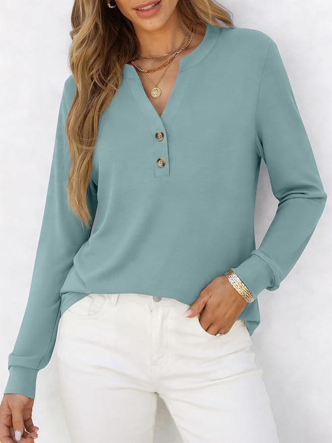 ANRABESS Women's Long Sleeve Shirts 2026 Spring Fashion Dressy Casual Tops Trendy Henley Blouses Cute Work Outfits Clothes - Image 2