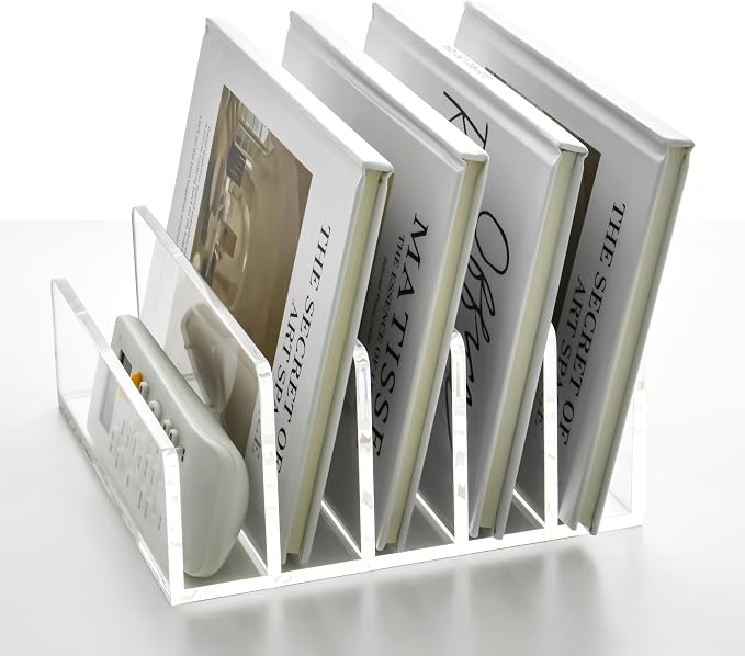 5 Compartments Clear Acrylic Mail Holder – Vertical Letter Sorter & Multifunction Desk Organizer for Bills, Documents, Notebooks – Modern Office/Home Envelope File Rack - Image 6