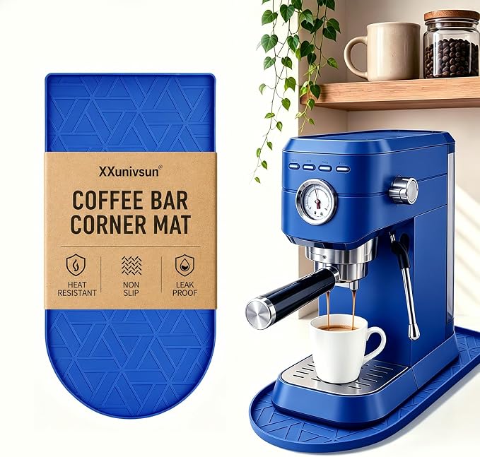 Silicone Coffee Mat,15.8"x7.9" Coffee Bar Mats for Countertop,Espresso Mat, Silicone Heat Resistant Mat for Espresso Machine/Coffee Maker (Blue) by BetterLivingthroughBetterCare