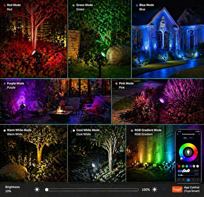 RGBCW Smart Outdoor Landscape Lighting, 6 Pack Outdoor Spot Lights with Transformer, WiFi+Bluetooth App Control Garden Path Lights, Low Voltage IP65 Waterproof for Yard Walkway Plants Trees - Image 11