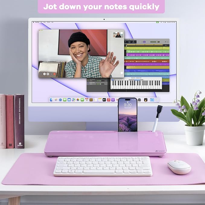 Varhomax Glass Desk Whiteboard with Storage, Desktop Organizer to-do List Memo Notepad Dry Erase White Board for Home Office and School Supplies (Purple) - Image 7