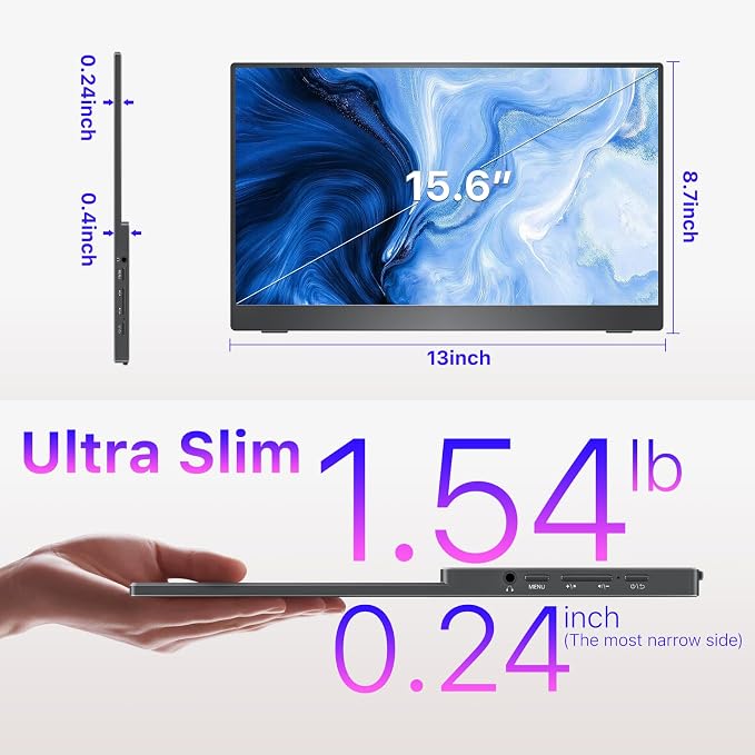 VisionOwl Portable Monitor for Laptop, IPS USB-C HDMI Travel Second Monitor for MacBook Pro Air, PC, PS5, Xbox, Portable Second Screen, Built-in Kickstand, Speakers, VESA Mountable, 15.6 Inch - Image 6