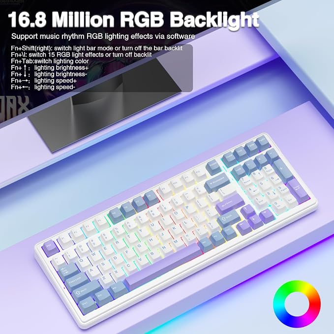 AULA F99 Wireless Mechanical Keyboard,Tri-Mode BT5.0/2.4GHz/USB-C Hot Swappable Custom Keyboard,Pre-lubed Linear Switches,Gasket Structure,RGB Backlit Gaming Keyboard for PC/Tablet/Xbox/PS4/PS5 - Image 7