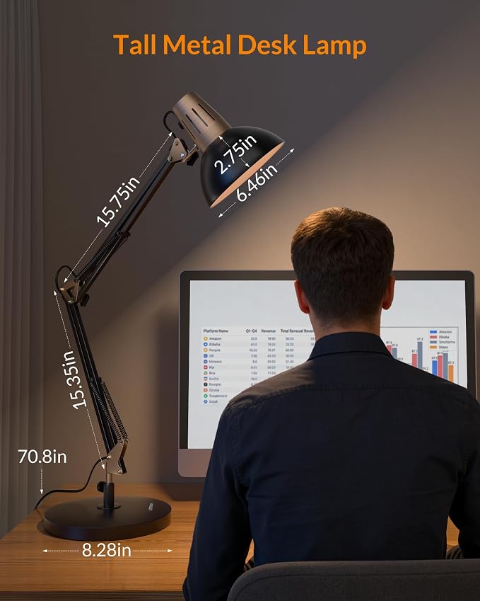 LEPOWER Metal Adjustable Desk Lamp with Clamp, Swing Arm for Home Office | Gooseneck, Architect Style, Eye-Caring Table Lamp, On/Off Switch, E26 Base, Reading for Dorm, Bedroom, Study, Back to School - Image 2