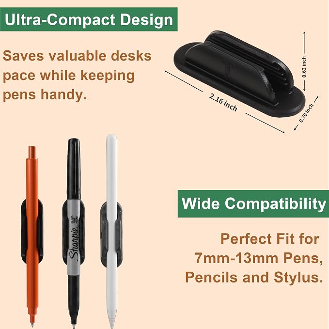 Tiizze 10 Pack Adhesive Pencil Holder for Desk, Silicone Pen Holder for Wall, Clipboard & Laptop with 15 Upgraded Sticky Pads, Rugged Grip Pencil Holders for Classroom Teacher Essentials (Black) - Image 7