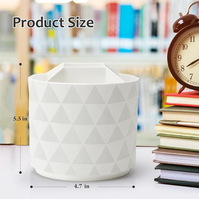 Desk Organizer, 360-Degree Rotating Pencil Pen Holders For Desk, Diamond Pattern Pen Organizer With 5 Compartments, Cute Desk Accessories Decor For Office, School,Home,Art Supply (Pink) - Image 4