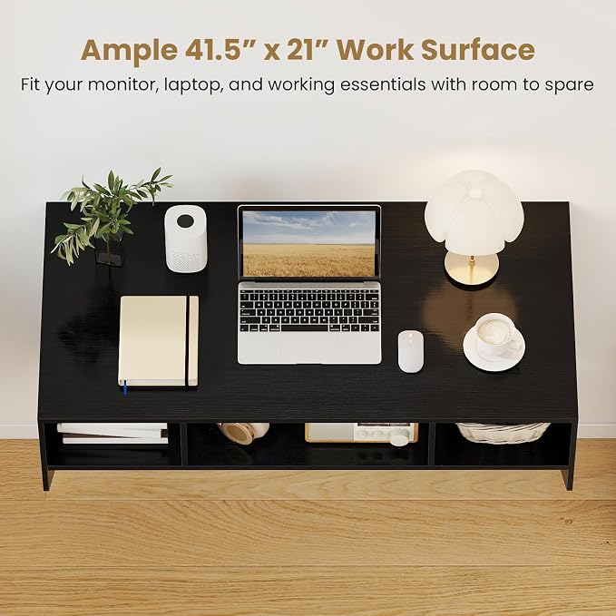 Giantex Wall-Mounted Computer Desk, Floating Laptop Desk with 3 Storage Compartments, Space-Saving Home Office Workstation Vanity Table for Bedroom, Study, Living Room (Black) - Image 5