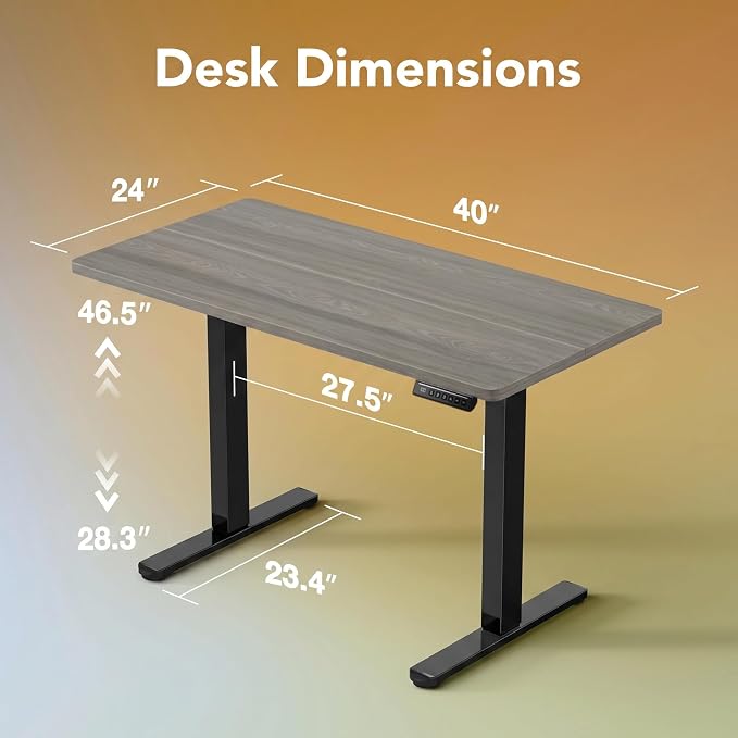 HUANUO Electric Standing Desk, 40 x 24 Inch Height Adjustable Computer Desk with Storage Bag, 4 Height Memory Settings, Sit Stand Up Desk for Home Office, Grey - Image 3