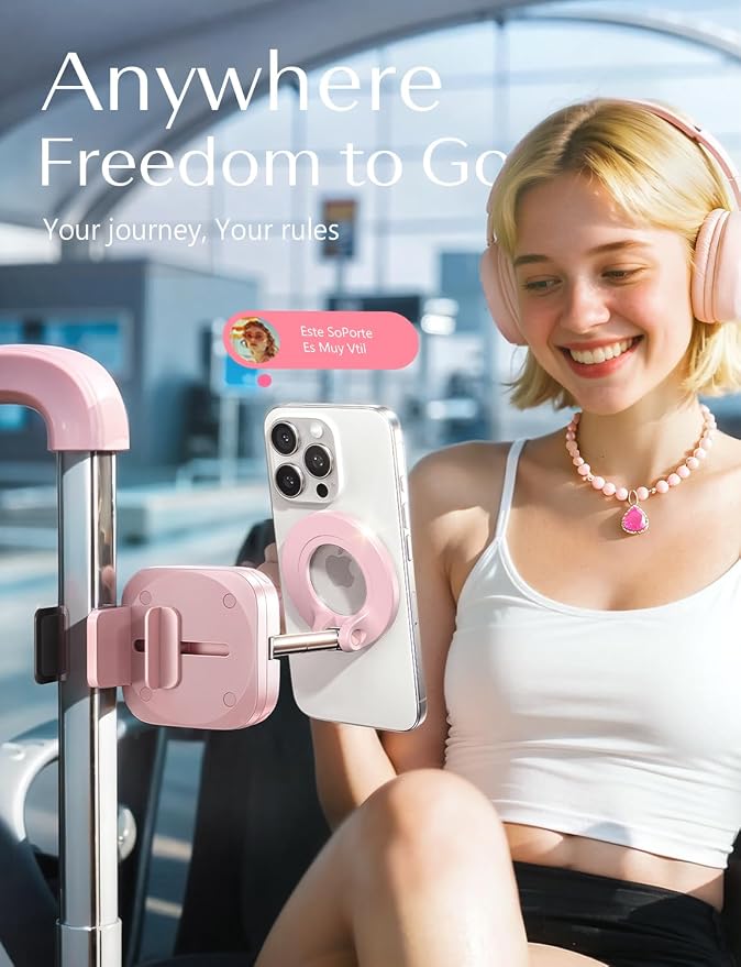 LISEN Airplane Travel Essentials for Flying Airplane Phone Holder for Desk | Pink Office Desk Accessories And Decor Room Decor For Women Airplane Gadgets For Long Flights Magsafe Phone Accessories - Image 5