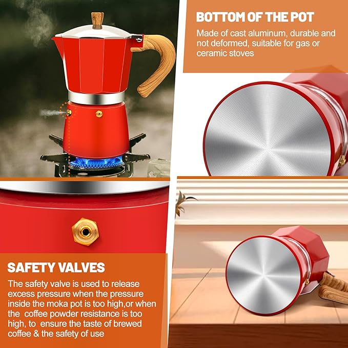 9 Cup Aluminum Espresso Stovetop Moka Pot Express Coffee Maker Percolator Italian Classic Mocha Coffee Machine for Italian and Cuban Cafe Brewing for Home & Camping 450ml 15oz - Image 6