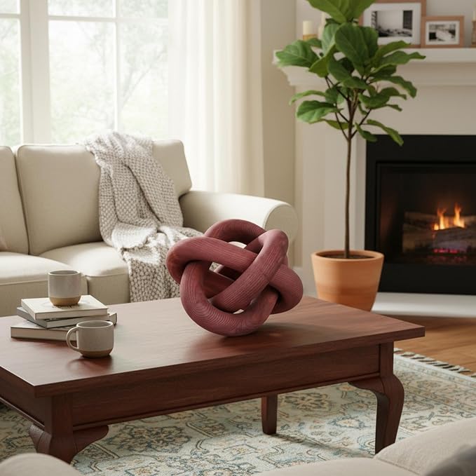 Yalikop 3 Link Wood Knot Decor Rustic Home Décor Accents Hand Carved Coffee Table Decoration, Boho Chain Link Decoration, Modern Shelf, Rustic Objects for Home Living Room Bedroom(Reddish-Brown) - Image 5