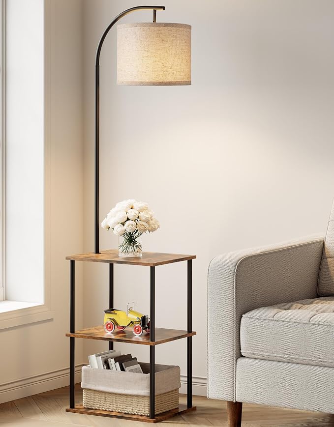 PARTPHONER Floor Lamp with Table, Night Stand with Lamp, Narrow Side Table with 3CCT LED Bulb, Small Coffee Table, Modern End Table with Storage Shelves for Living Room Bedroom Home Décor by PARTPHONER