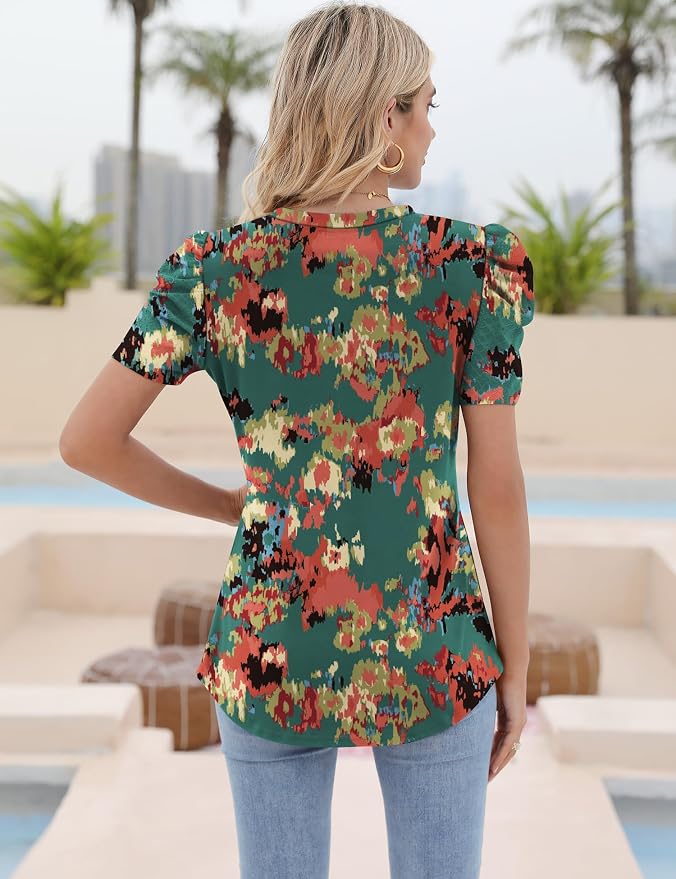 Ivicoer Puff Short Sleeve Shirt for Women Eyelet Tops Summer Crewneck Blouse Loose Fit S-XXL - Image 5
