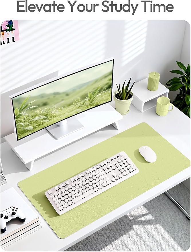 YSAGi Leather Desk Protector, Office Mat, Large Mouse Mat, Non-Slip PU Leather Blotter, Laptop Desk, Waterproof Writing Pad for Office and Home (Peak Green, 35.4" x 17") - Image 6