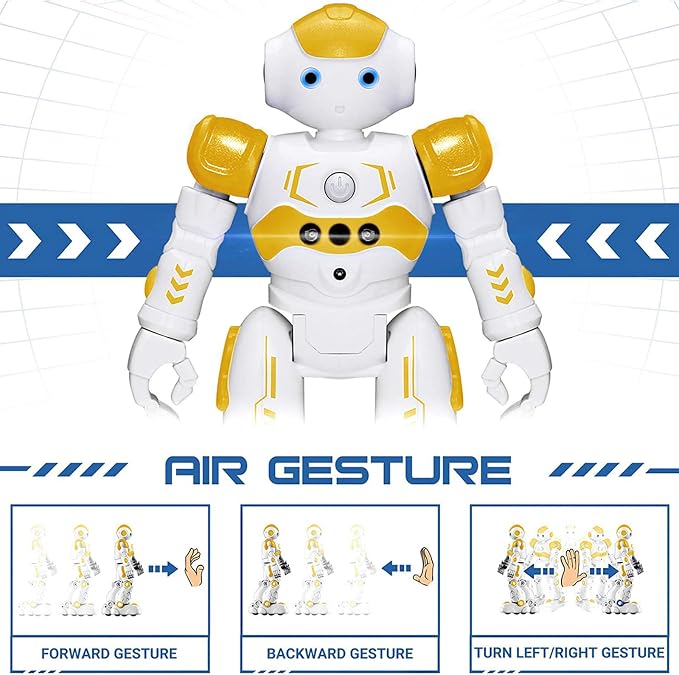 KingsDragon RC Robot Toys for Kids, Gesture & Sensing Programmable Remote Control Smart Robot for Age 3 4 5 6 7 8 Year Old Boys Girls Birthday Gift Present,Yellow - Image 3