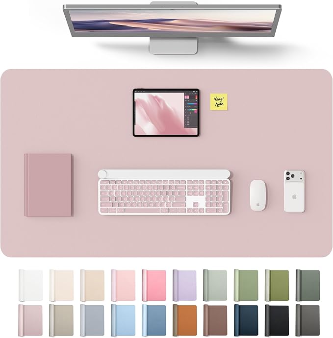 YSAGi Leather Desk Protector, Office Mat, Large Mouse Mat, Non-Slip PU Leather Blotter, Laptop Desk Mat, Waterproof Writing Pad for Office and Home(Grayish Lavender, 40" x 24") by YSAGi