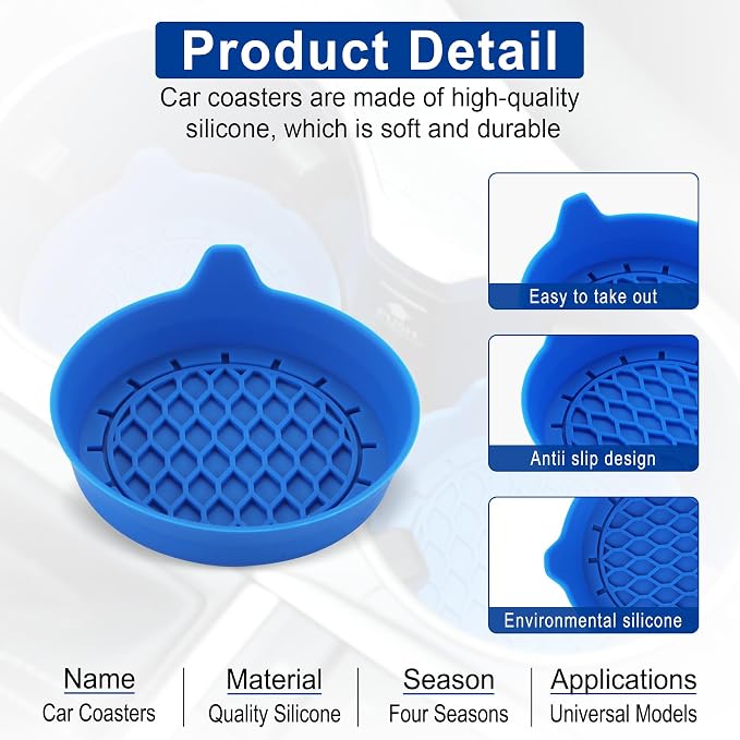 SINGARO Car Cup Holder Coaster, Silicone Cup Holder Insert, Universal Non-Slip Cup Holders, Car Accessories Interior for Women and Man 4 Pack Blue - Image 4