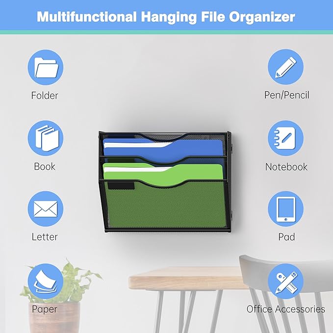 Kuntine.B Wall File Organizer Office Hanging Magazine Holder Wall File Organizer for Office Home - Image 4