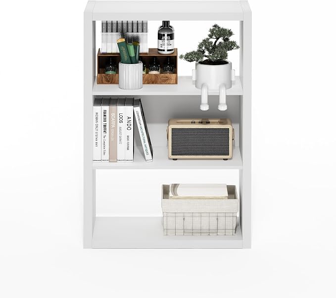 Furinno Viola Book Shelf, 3-Tier Bookshelf, Extra Thick Frame Bookcase with Open Shelf, Open Back Design, 11.3" x 23.2" x 35.9", for Living Room, Bedroom, Home Office, White - Image 4