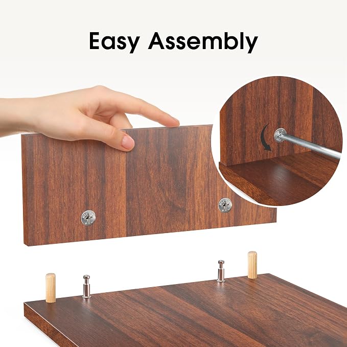 FITUEYES Dual Monitor Stand Riser, Adjustable Length and Angle, Brown | Wooden 3-Shelf Design, Supports up to 55lbs, Flexible for Standard Corner Space, Holds Monitor, Laptop, Phone, Printer - Image 5